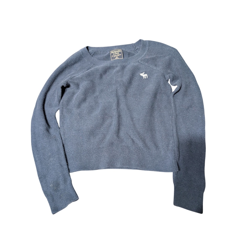 Abercrombieβ & Fitch Womens XXS Navy Blue Knit Sweater Moose Logo A4